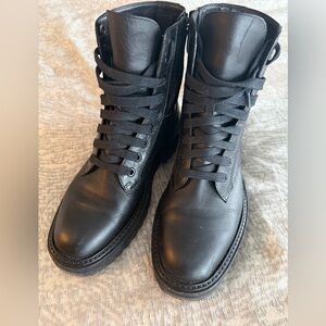 Jimmy Choo Black Leather Lace-Up Combat Boots